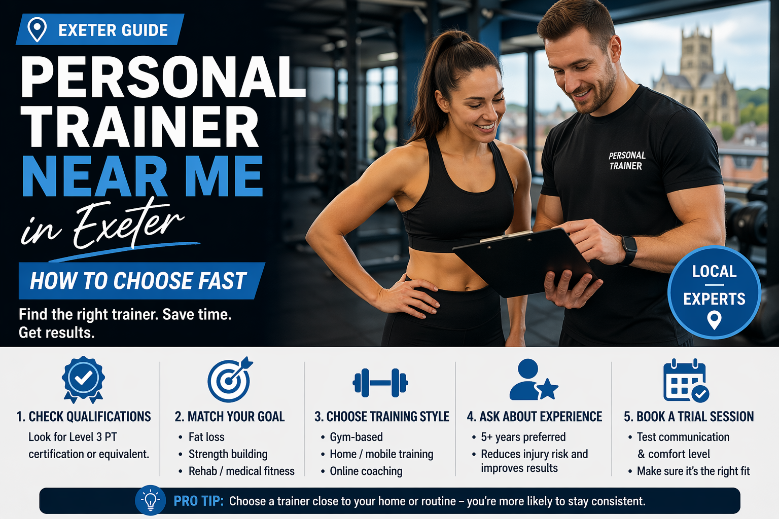 Personal trainer near me in Exeter guide showing how to choose the best fitness coach quickly | pfpgyms.co.uk